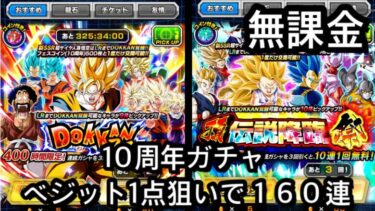 ドラゴンボール　ドッカンバトル　10周年ガチャ　ドッカンフェスを超ベジット１点狙いで１６０連してみた　無課金