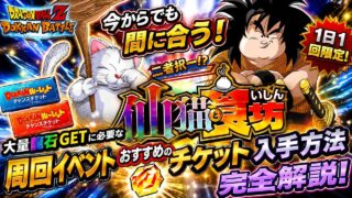【ドッカンバトル】今からでも間に合う!大量龍石GETに必要な周回イベント『仙猫と食いしん坊』とおすすめのチケット入手方法について!【完全解説】